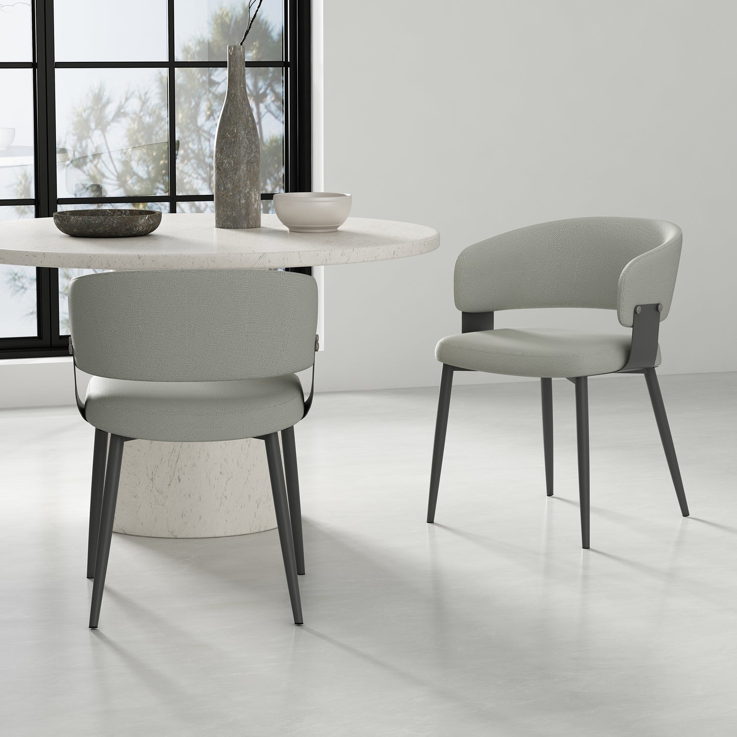 Luce Modern Metal Textured Vegan Leather Dining Chair in Stone Gray - Set of 2 2-DC097-GY