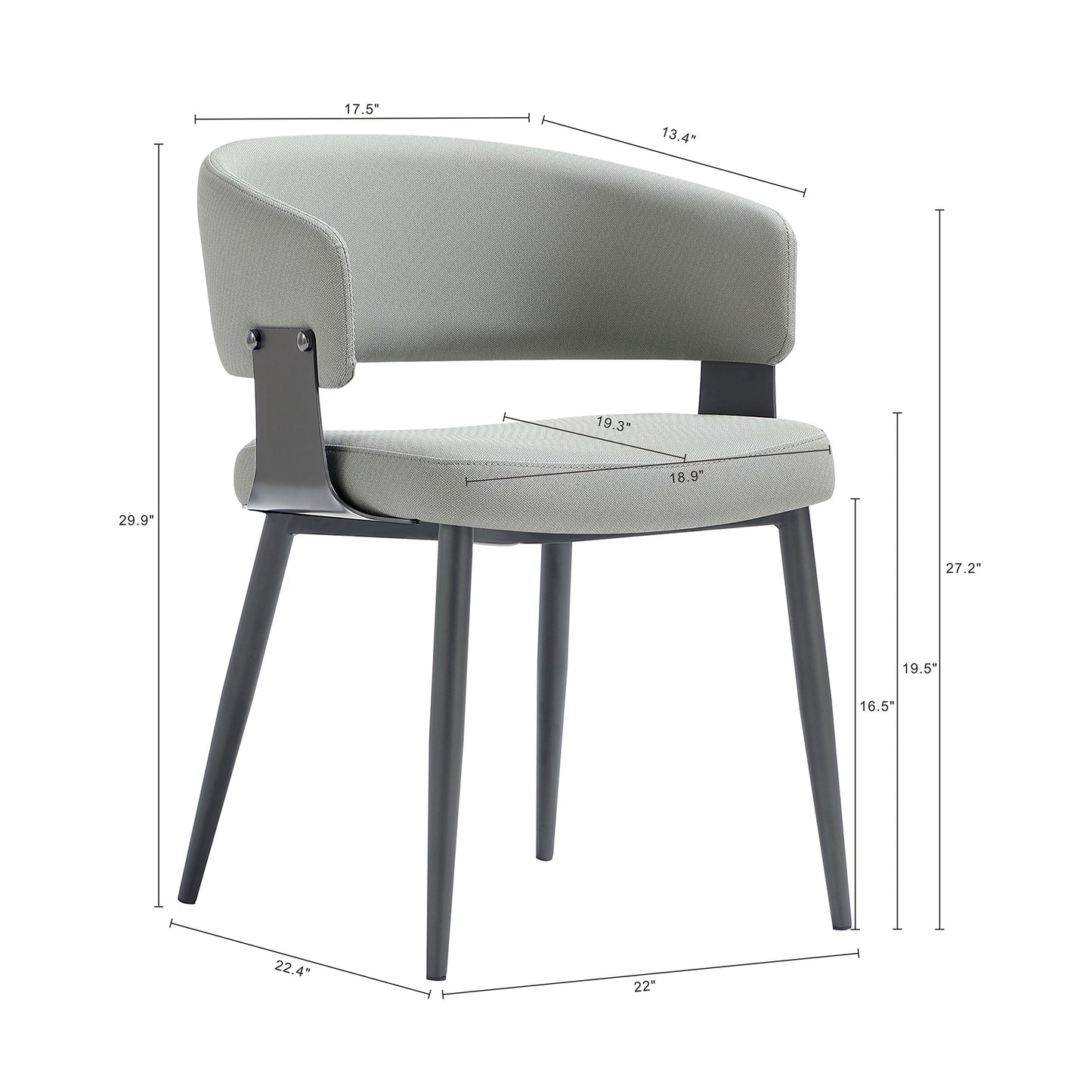 Luce Modern Metal Textured Vegan Leather Dining Chair in Stone Gray - Set of 2 2-DC097-GY