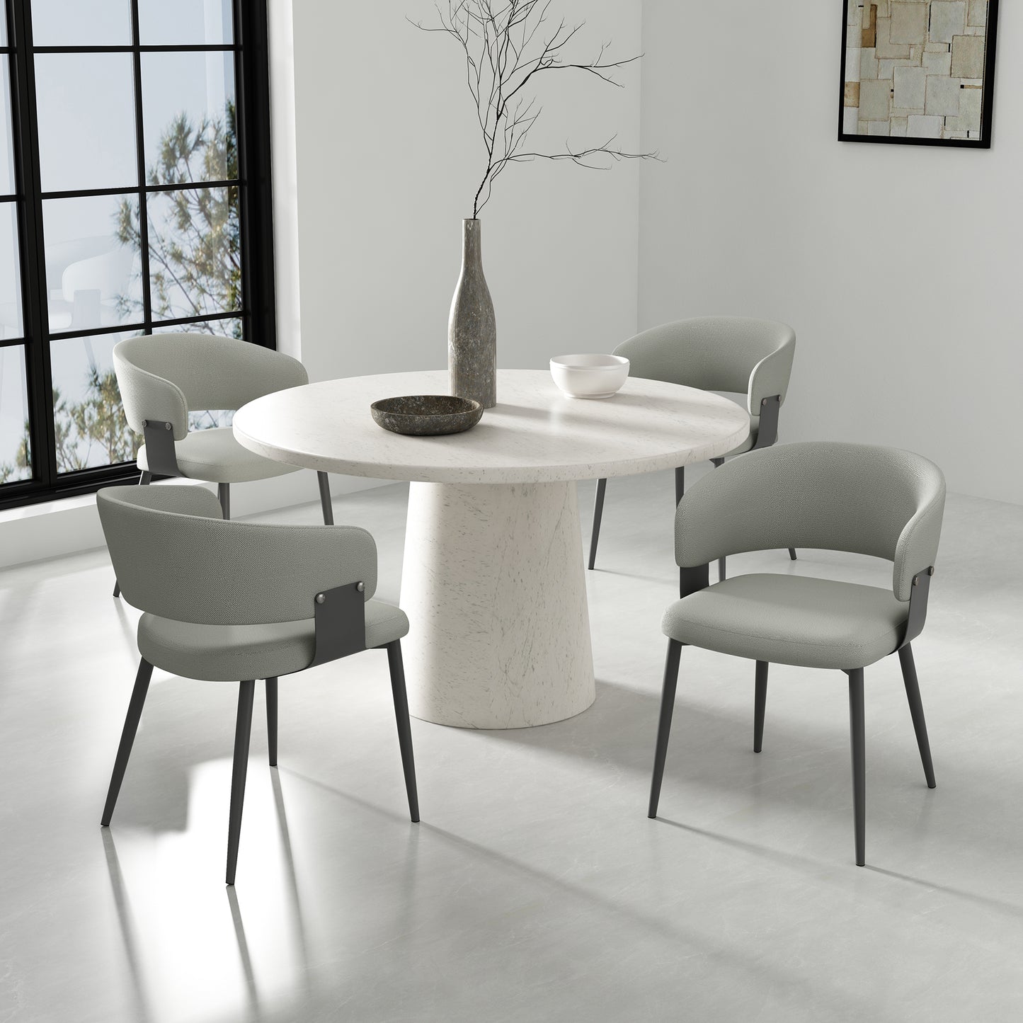 Luce Modern Metal Textured Vegan Leather Dining Chair in Stone Gray - Set of 2 2-DC097-GY