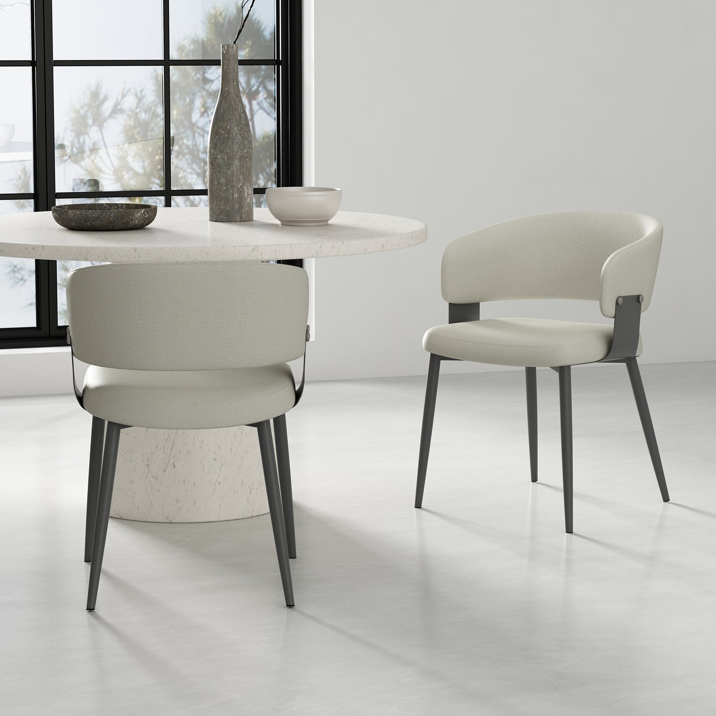 Luce Modern Metal Textured Vegan Leather Dining Chair in Oatmeal - Set of 2 2-DC097-OT
