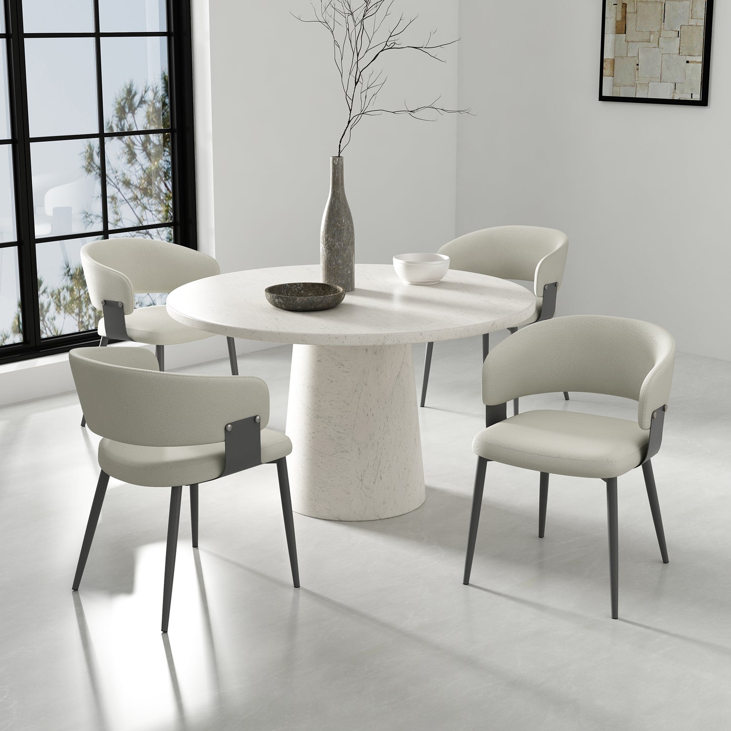 Luce Modern Metal Textured Vegan Leather Dining Chair in Oatmeal - Set of 2 2-DC097-OT