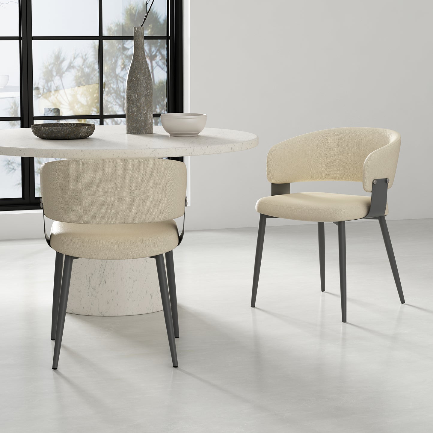 Luce Modern Metal Textured Vegan Leather Dining Chair in Sand - Set of 2 2-DC097-SD
