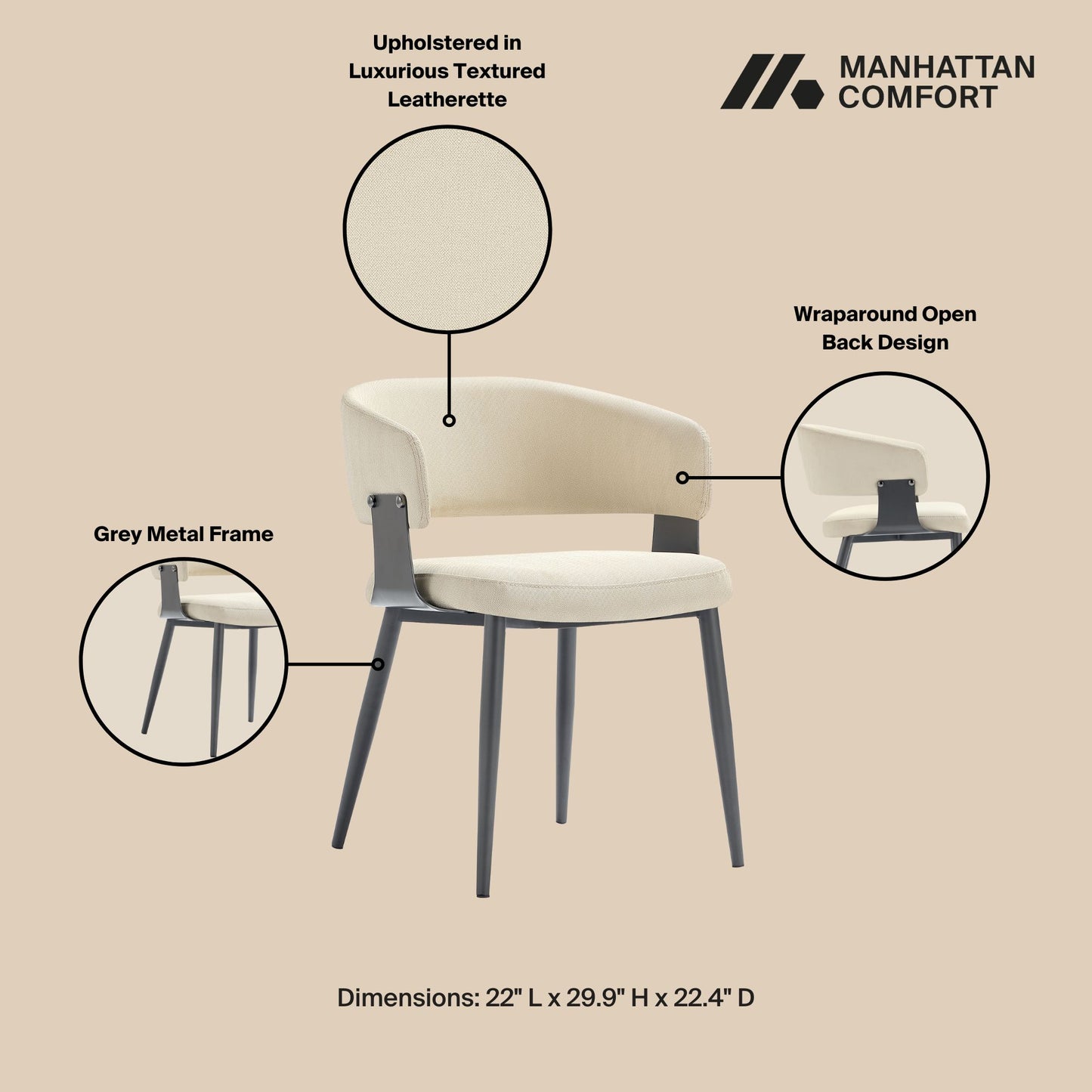 Luce Modern Metal Textured Vegan Leather Dining Chair in Sand - Set of 2 2-DC097-SD