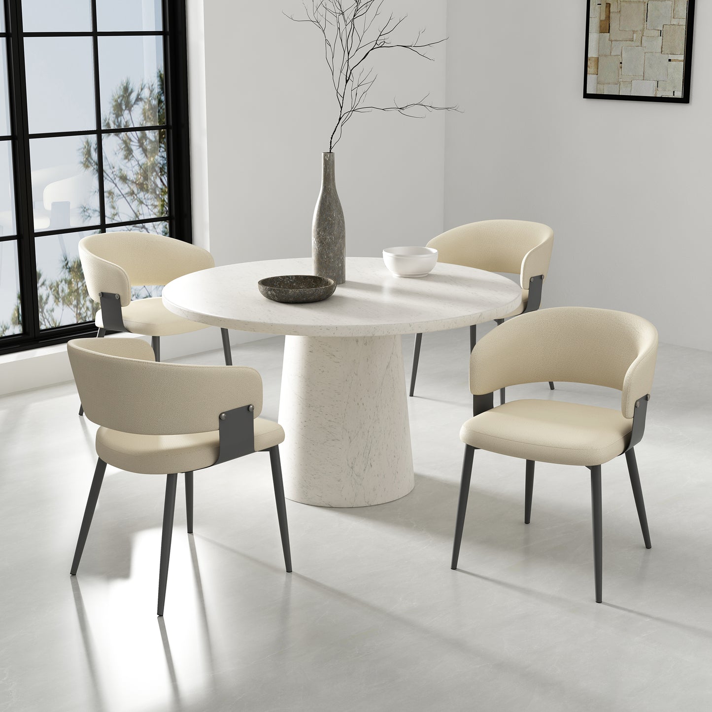 Luce Modern Metal Textured Vegan Leather Dining Chair in Sand - Set of 2 2-DC097-SD