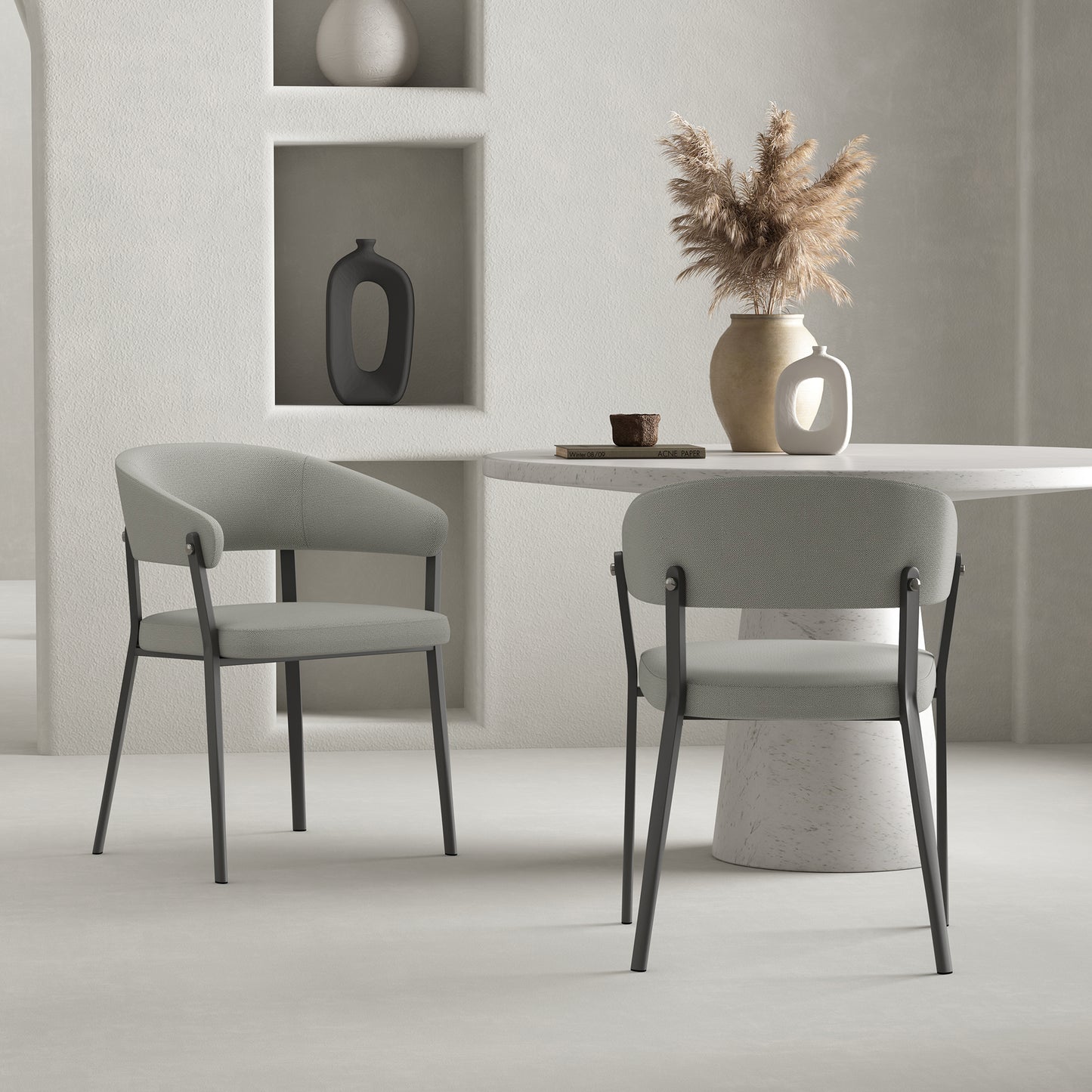 Belle Modern Metal Upholstered Dining Chair in Stone Gray - Set of 2 2-DC099-GY