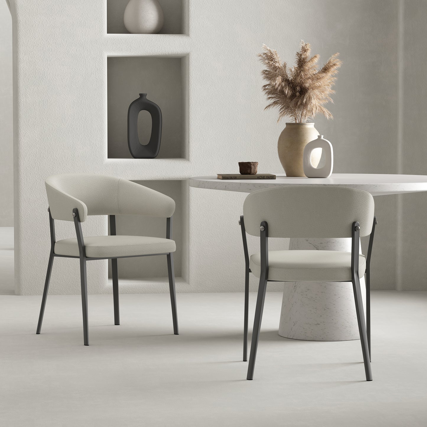 Belle Modern Metal Upholstered Dining Chair in Oatmeal - Set of 2 2-DC099-OT