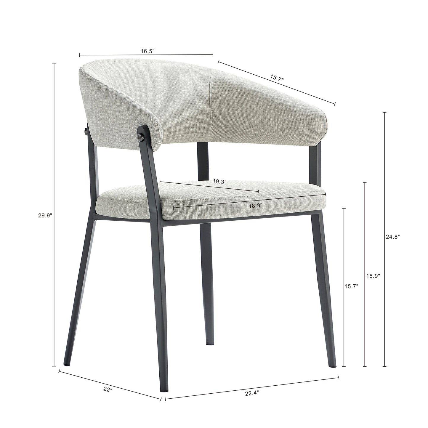 Belle Modern Metal Upholstered Dining Chair in Oatmeal - Set of 2 2-DC099-OT