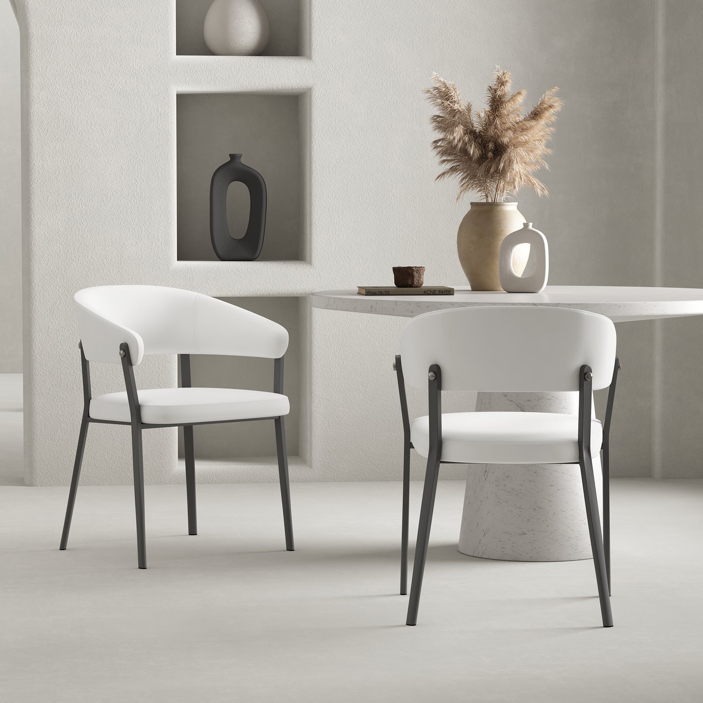 Belle Modern Metal Upholstered Dining Chair in White - Set of 2 2-DC099-WH