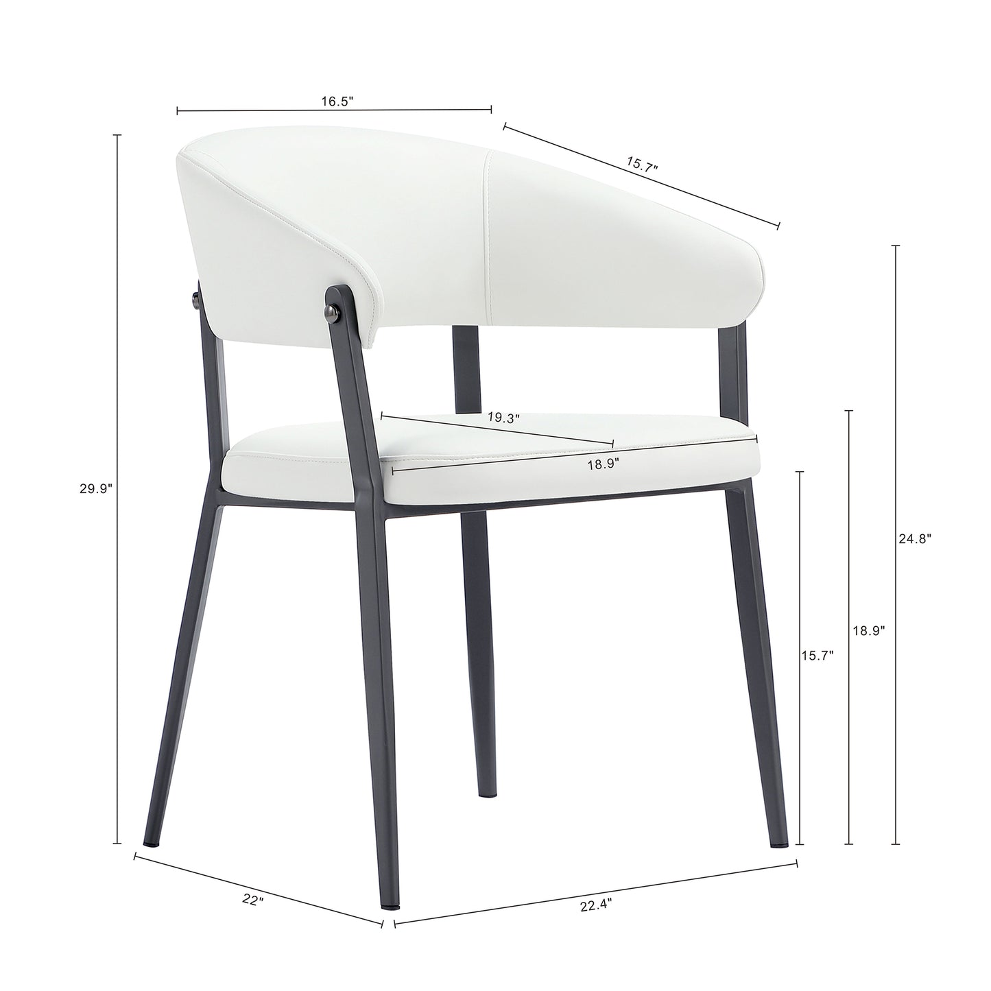 Belle Modern Metal Upholstered Dining Chair in White - Set of 2 2-DC099-WH