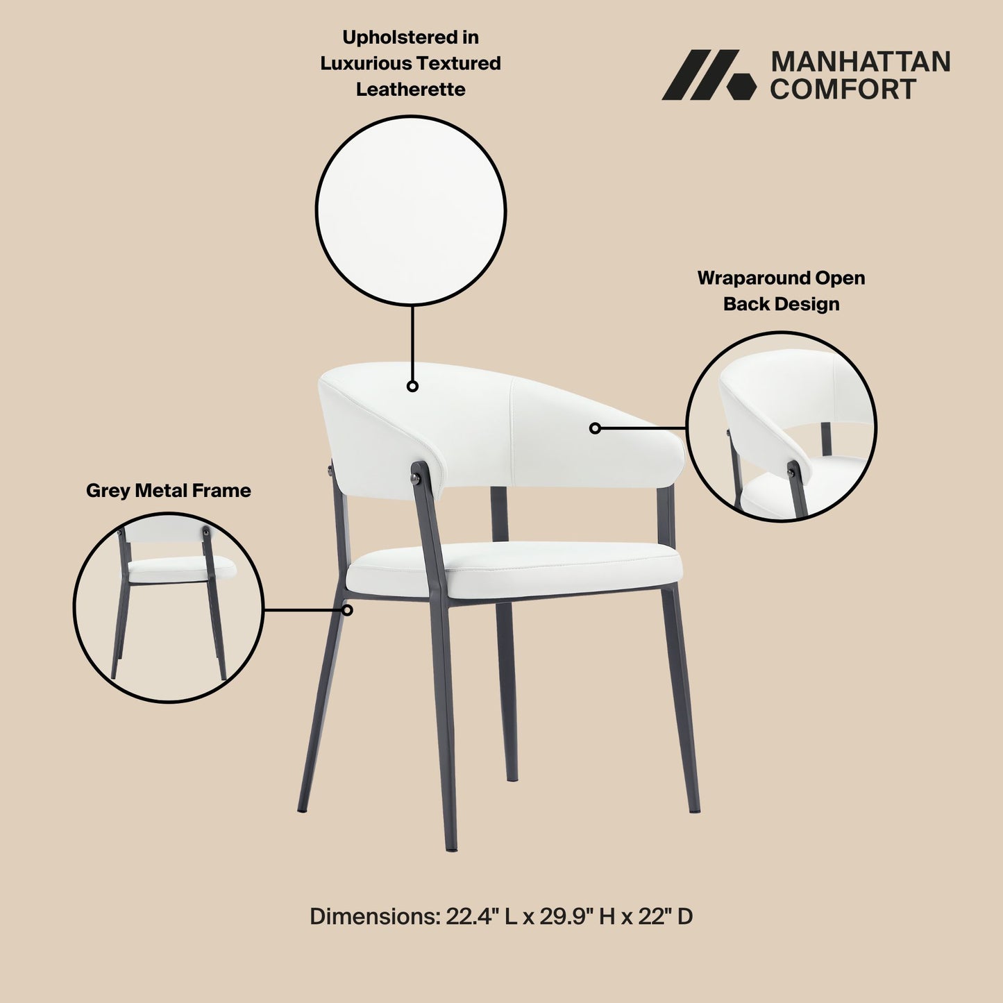 Belle Modern Metal Upholstered Dining Chair in White - Set of 2 2-DC099-WH