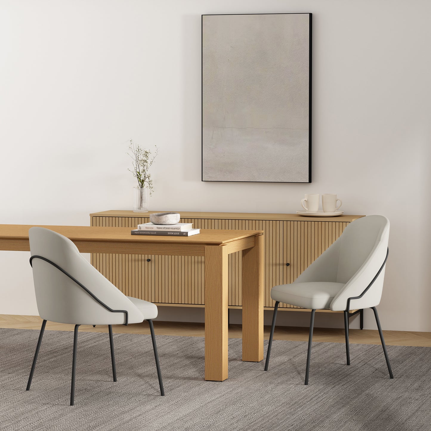 Gracie Modern Metal Vegan Leather Dining Chair in Stone Gray and Black - Set of 2 2-DC100-BST