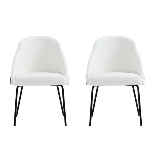 Gracie Modern Metal Vegan Leather Dining Chair in White and Black - Set of 2 2-DC100-BWH