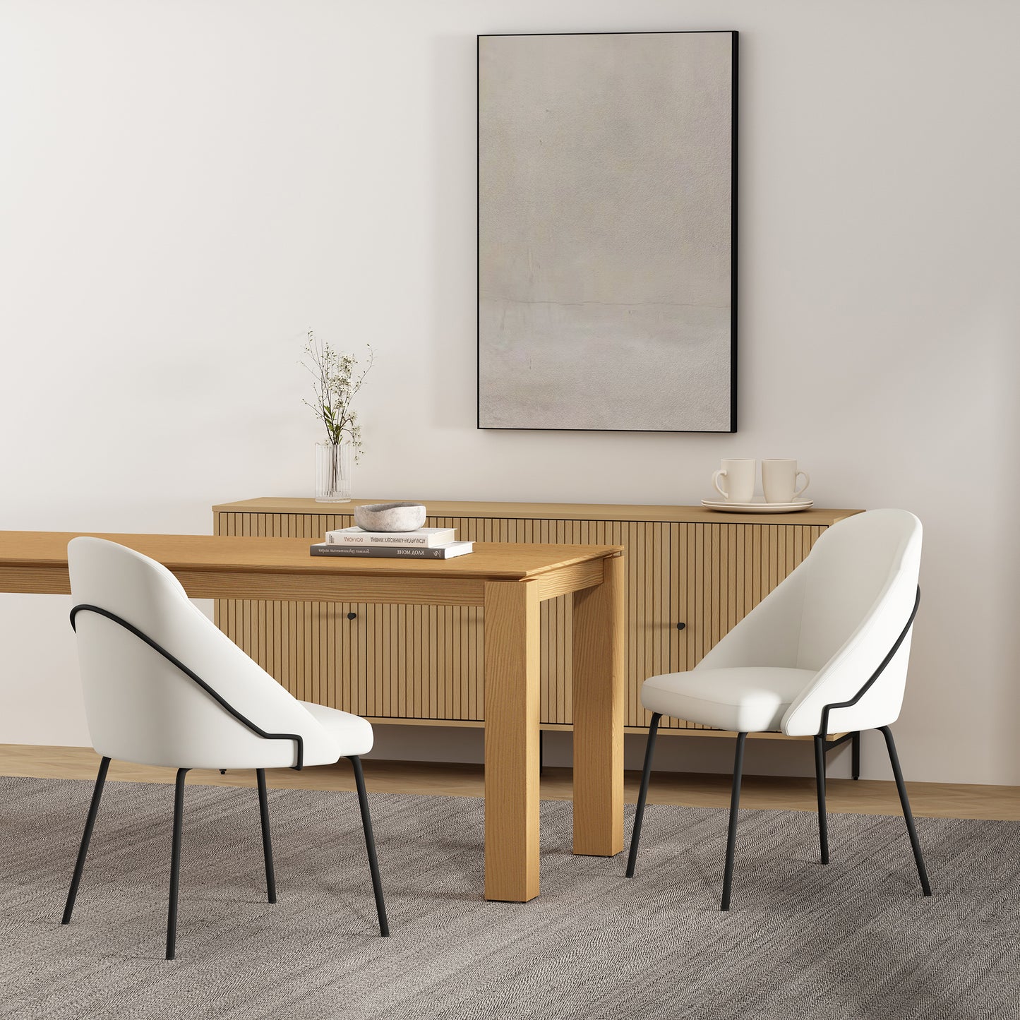 Gracie Modern Metal Vegan Leather Dining Chair in White and Black - Set of 2 2-DC100-BWH