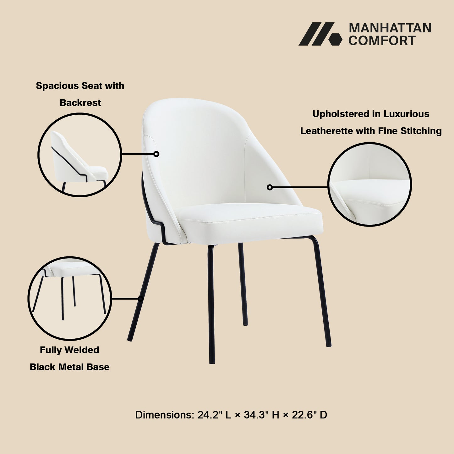 Gracie Modern Metal Vegan Leather Dining Chair in White and Black - Set of 2 2-DC100-BWH