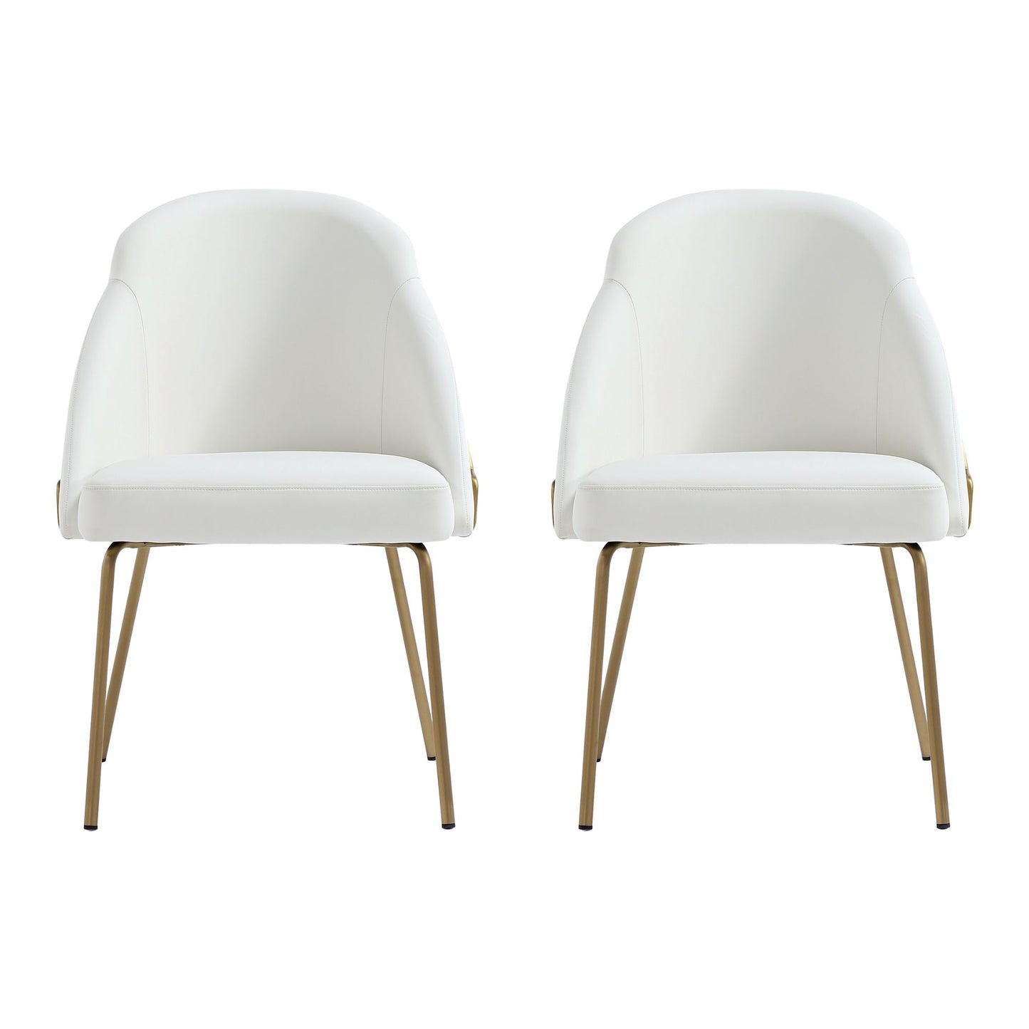 Gracie Modern Metal Vegan Leather Dining Chair in White and Gold - Set of 2 2-DC100-GWH