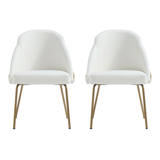 Gracie Modern Metal Vegan Leather Dining Chair in White and Gold - Set of 2 2-DC100-GWH