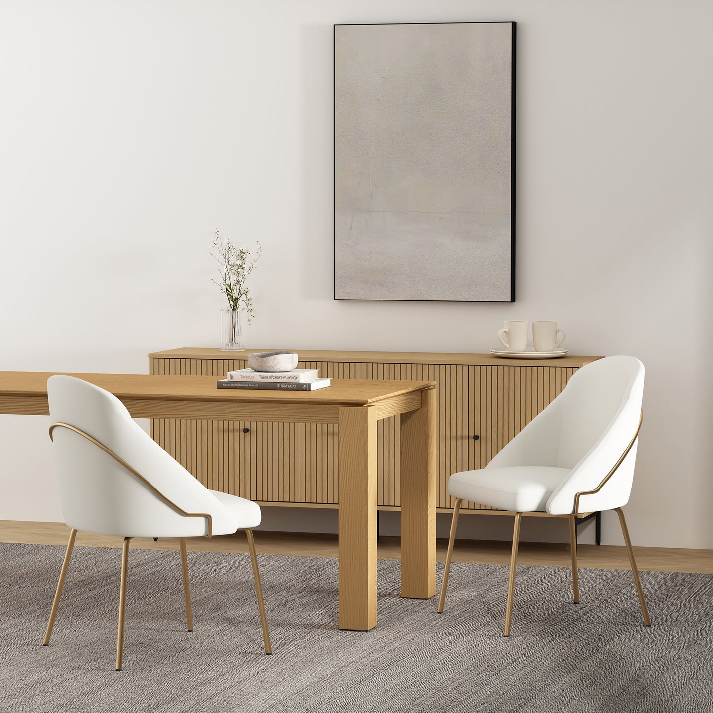 Gracie Modern Metal Vegan Leather Dining Chair in White and Gold - Set of 2 2-DC100-GWH