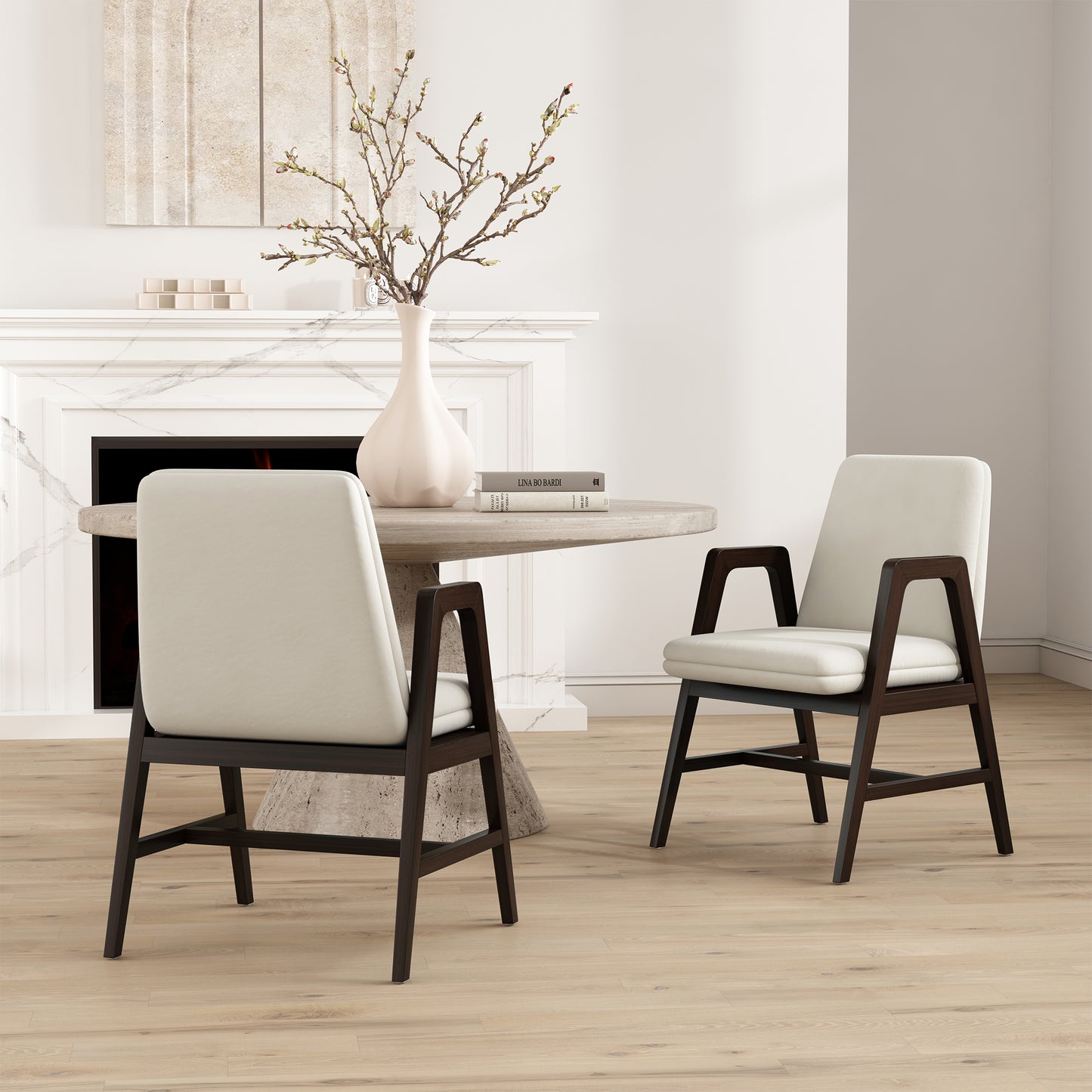 Stella Modern Wood Velvet Armchair in Cream - Set of 2 2-DC101AR-CR
