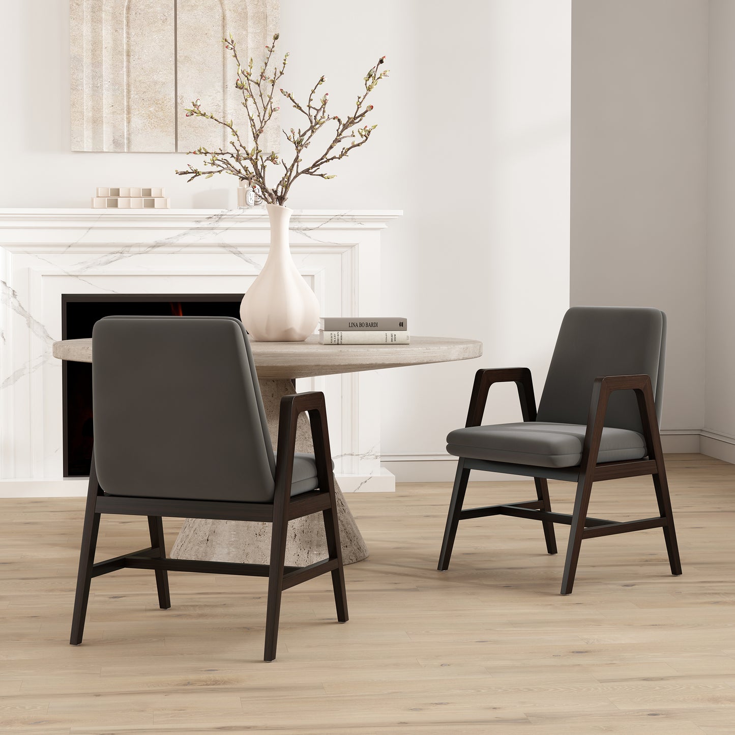 Stella Modern Wood Velvet Armchair in Graphite - Set of 2 2-DC101AR-GY