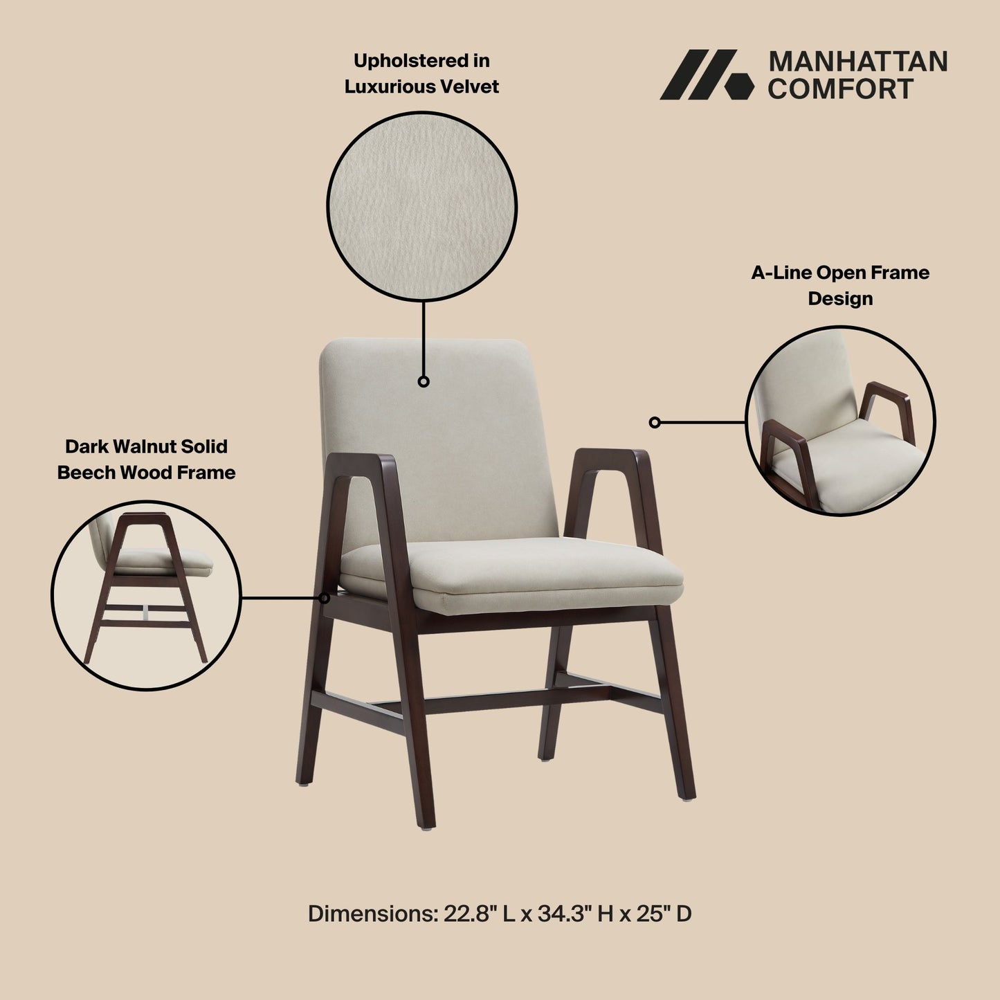 Stella Modern Wood Velvet Armchair in Champagne - Set of 2 2-DC101AR-OM