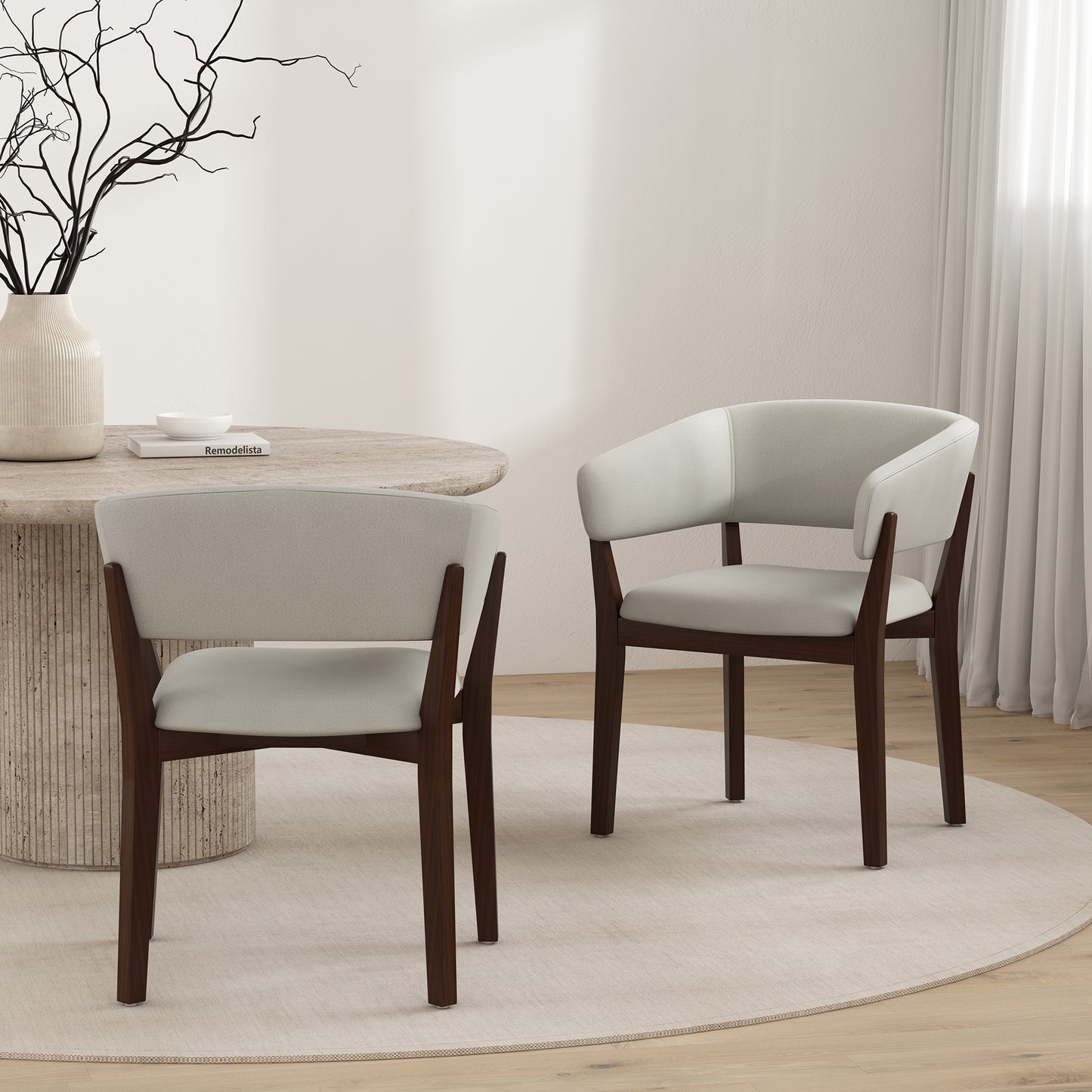 Blake Modern Wood Faux Mohair Armchair in Greige - Set of 2 2-DC102AR-GE