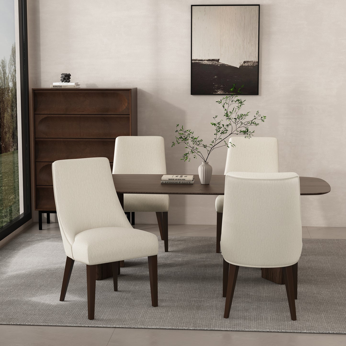 Beever Modern Wood Chenille Dining Chair in Cream - Set of 4 2-DC103-CR