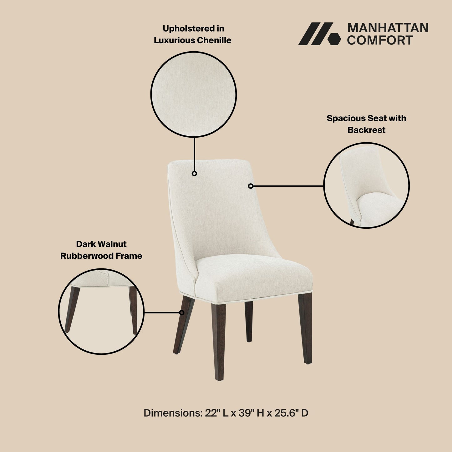 Beever Modern Wood Chenille Dining Chair in Cream - Set of 4 2-DC103-CR