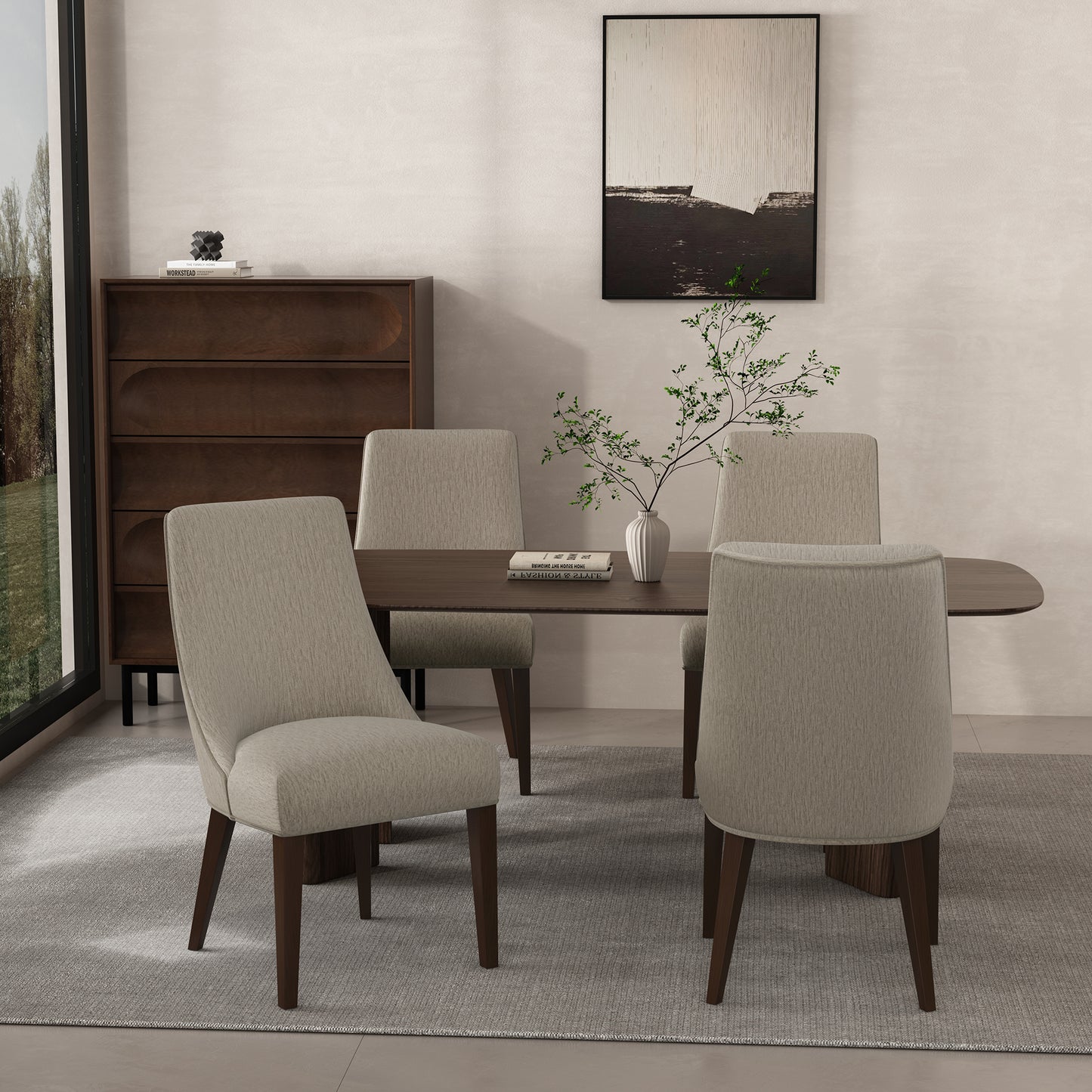 Beever Modern Wood Chenille Dining Chair in Taupe - Set of 4 2-DC103-TP