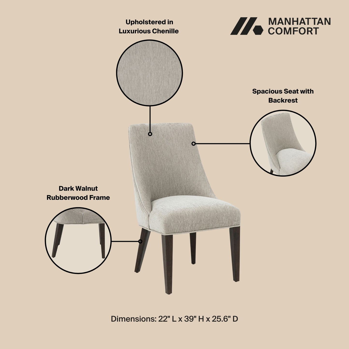 Beever Modern Wood Chenille Dining Chair in Taupe - Set of 4 2-DC103-TP
