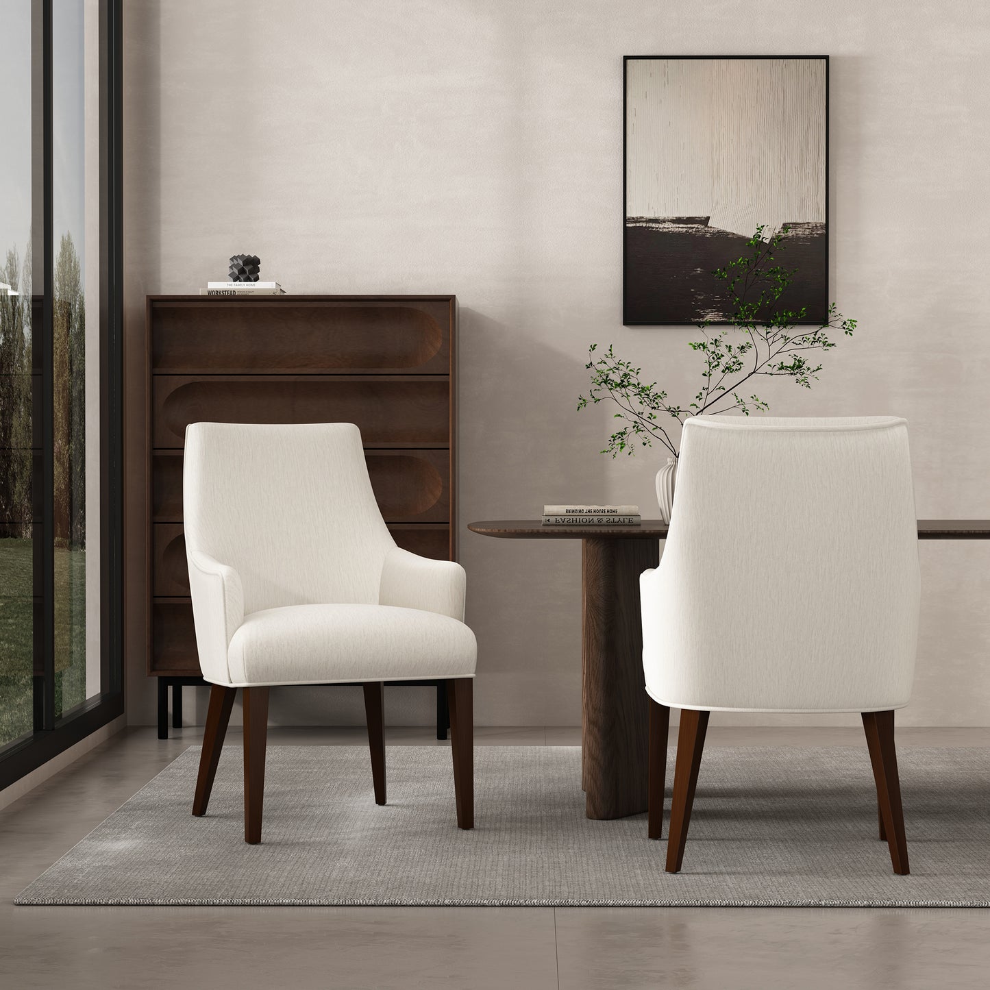 Beever Modern Wood Chenille Armchair in Cream - Set of 2 2-DC103AR-CR