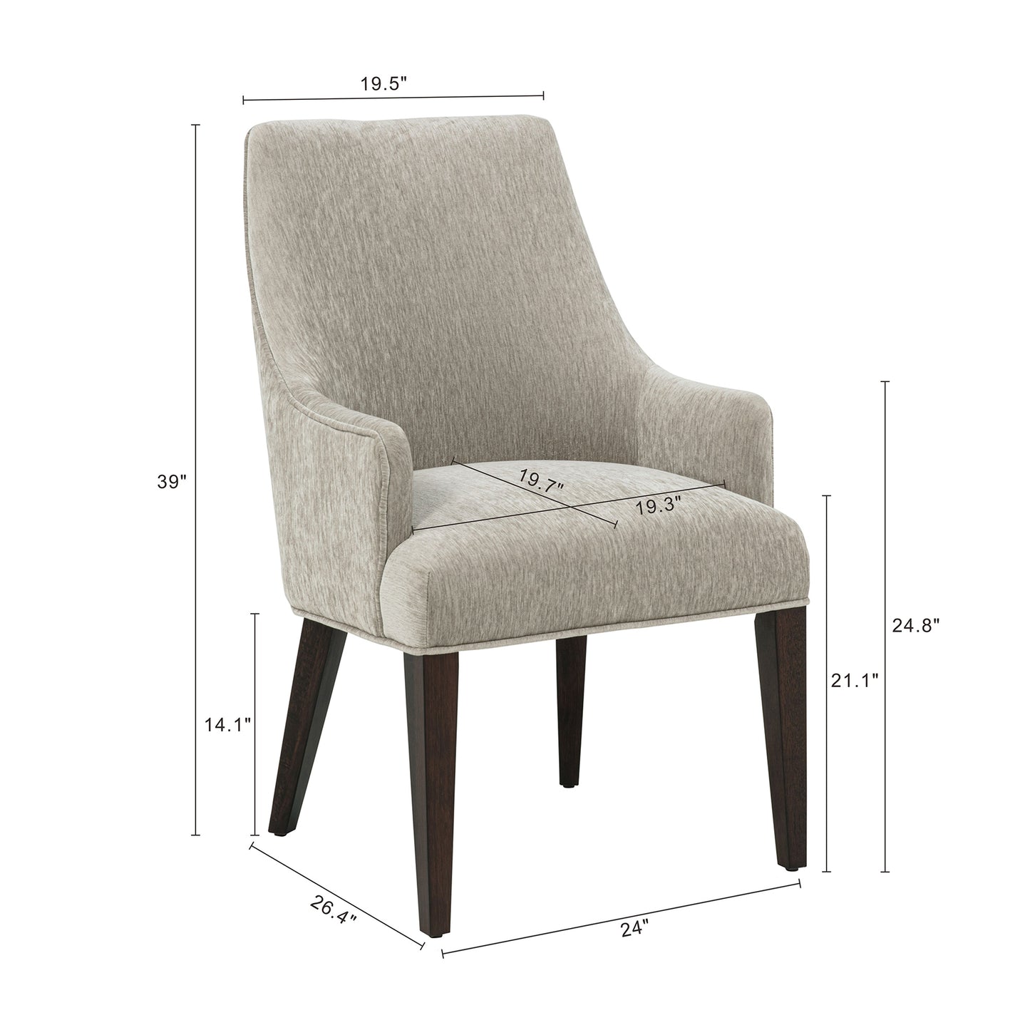 Beever Modern Wood Chenille Armchair in Taupe - Set of 2 2-DC103AR-TP