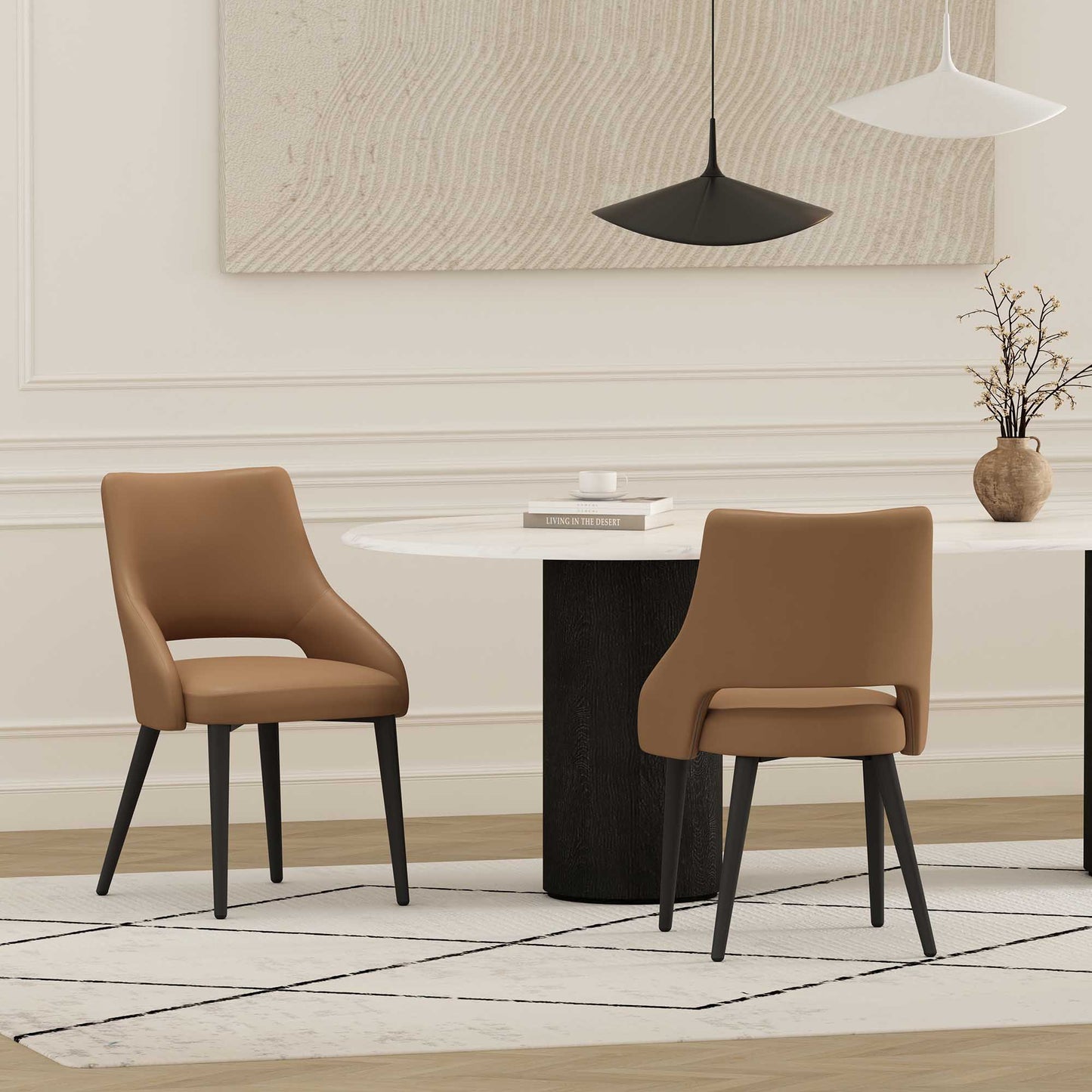 Tremont Modern Metal Vegan Leather Dining Chair in Saddle - Set of 2 2-DC104-SD