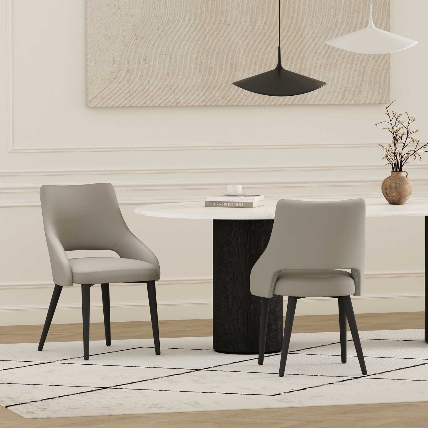 Tremont Modern Metal Vegan Leather Dining Chair in Stone Gray - Set of 2 2-DC104-ST
