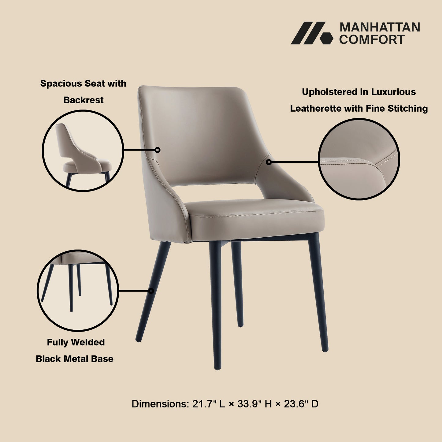 Tremont Modern Metal Vegan Leather Dining Chair in Taupe - Set of 2 2-DC104-TP