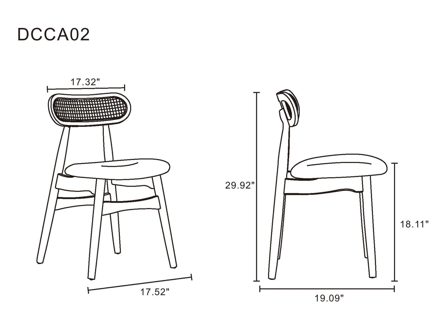 Colbert Industry Chic Cane Back Wood Upholstered Dining Chair in Natural - Set of 4 2-DCCA02-OM