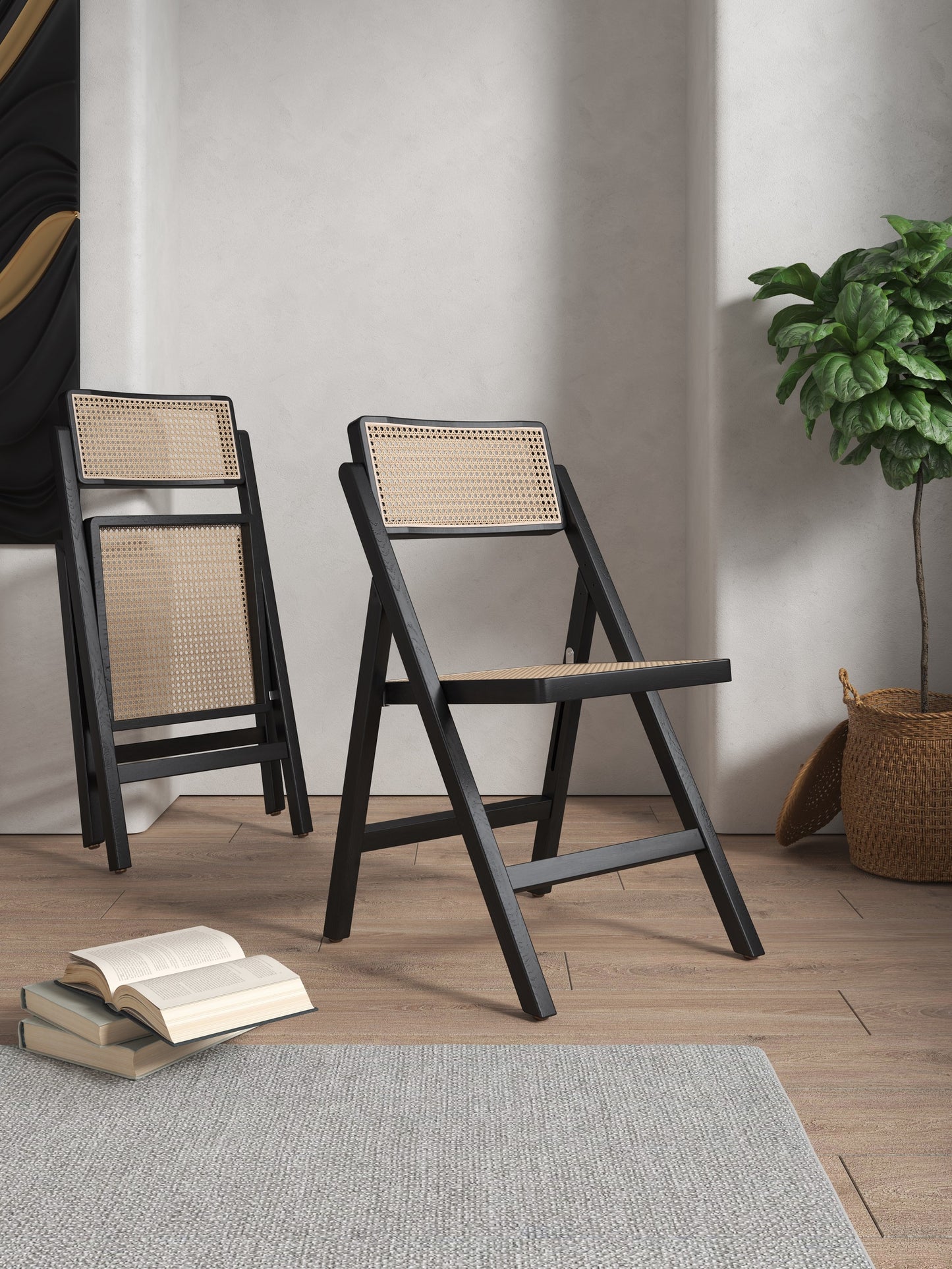 Pullman Industry Chic Wood Folding Chair in Black and Natural - Set of 4 2-DCCA08-BK