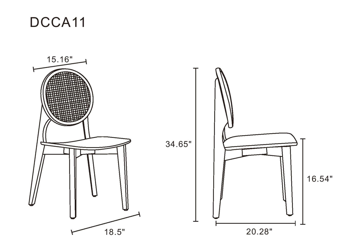Versailles Industry Chic Wood Dining Chair in Black and Natural - Set of 4 2-DCCA11-BK