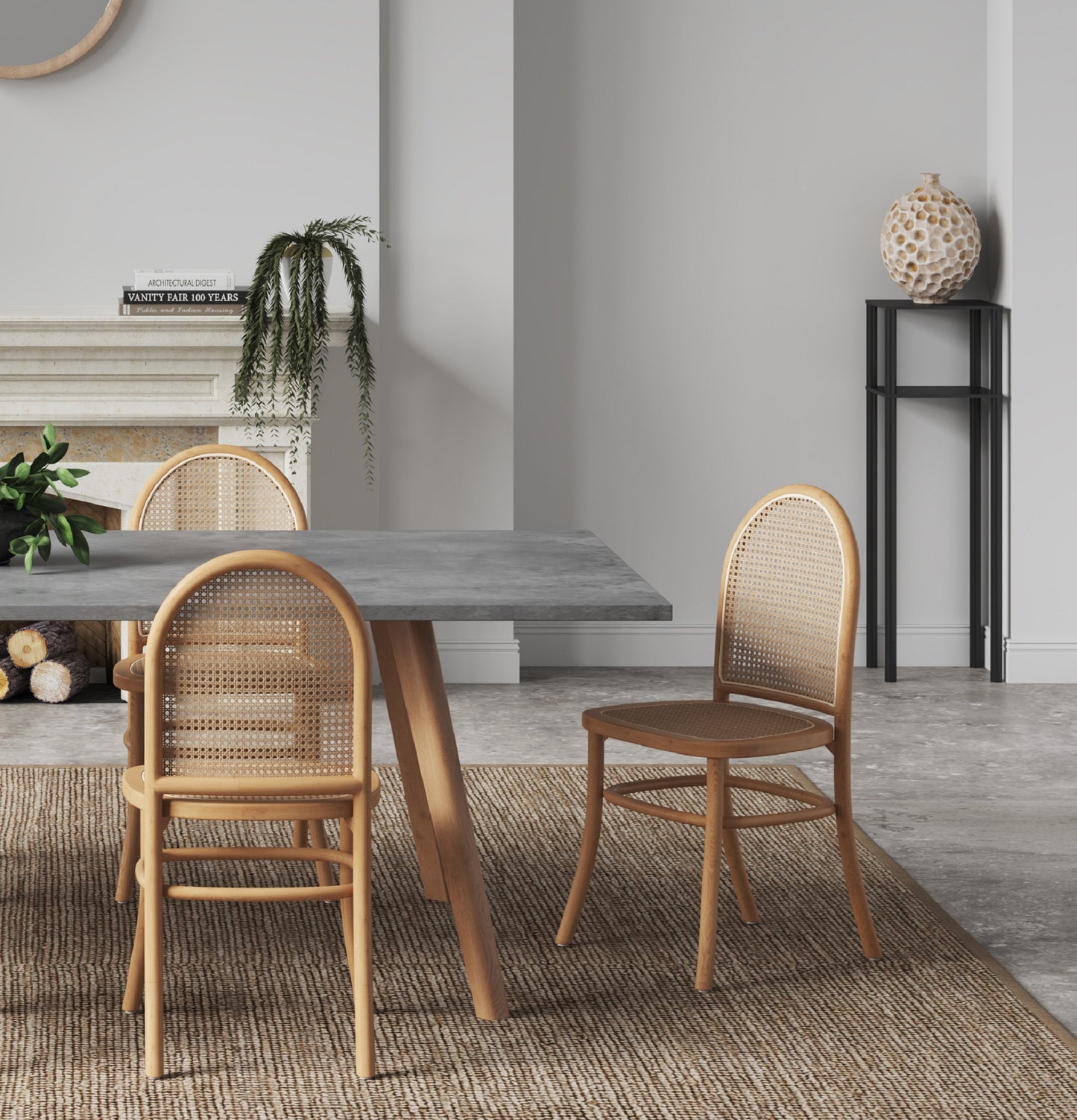 Manhattan Comfort Paragon Dining Chair 2.0 in Nature and Cane - Set of 4 2-DCCA12-NA