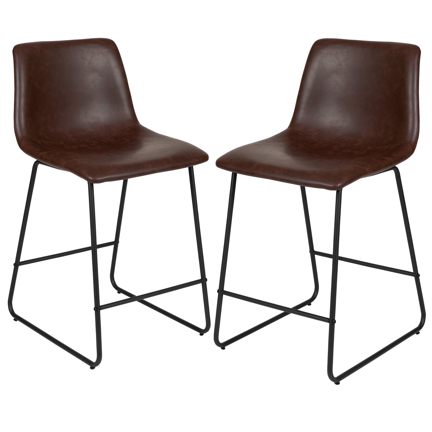Reagan 24 Inch Commercial Grade LeatherSoft Counter Height Barstools in Dark Brown, Set of 2 Dark Brown