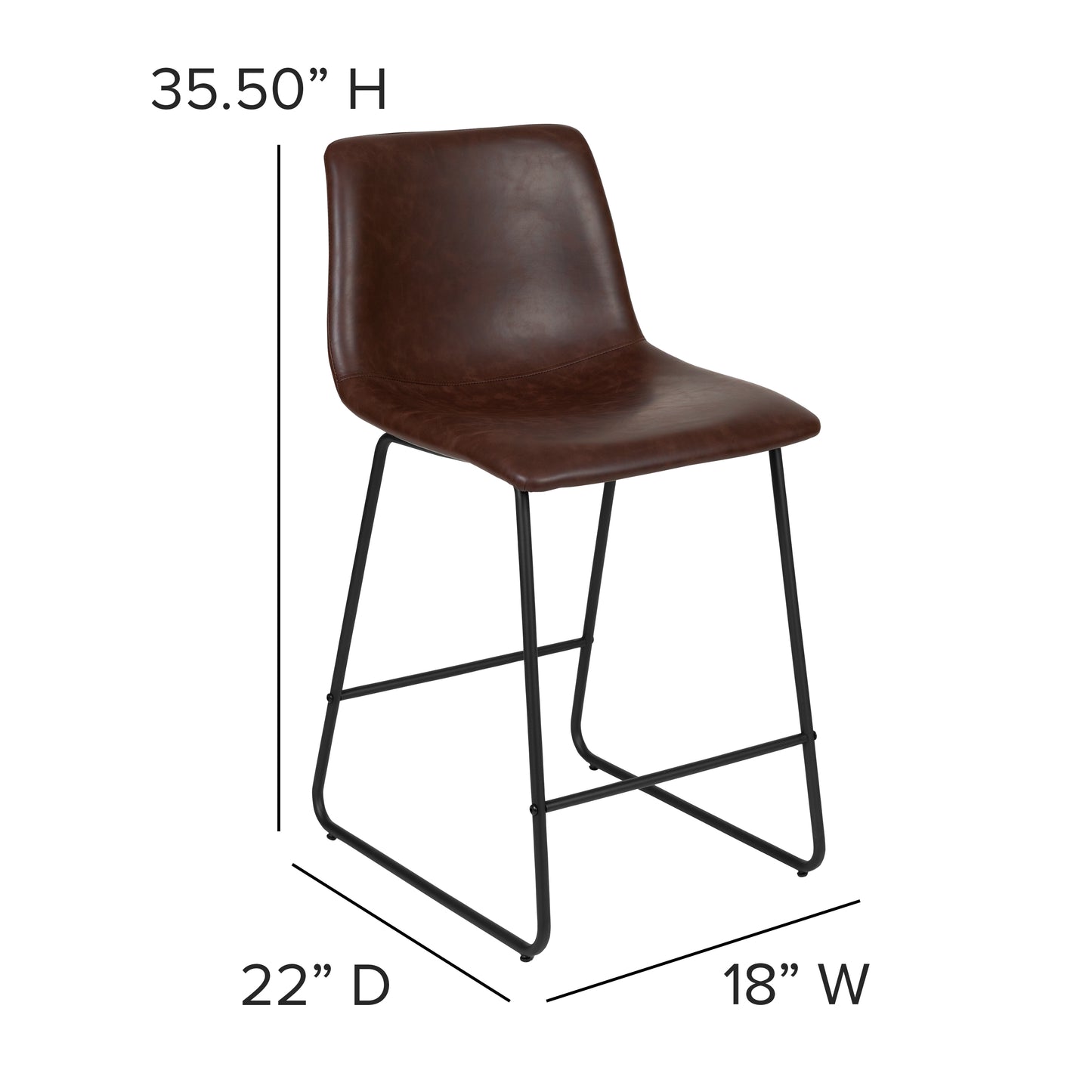 Reagan 24 Inch Commercial Grade LeatherSoft Counter Height Barstools in Dark Brown, Set of 2 Dark Brown