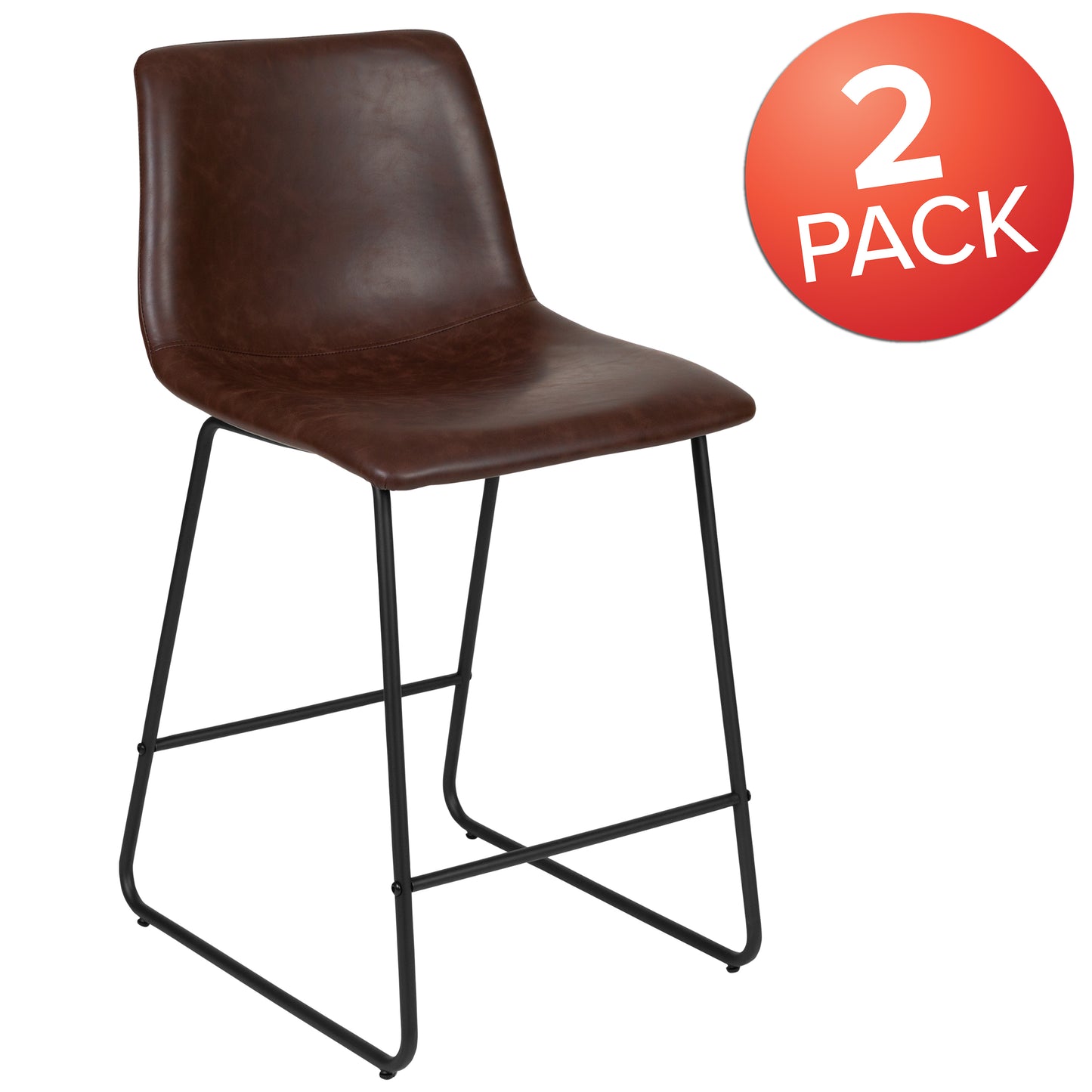 Reagan 24 Inch Commercial Grade LeatherSoft Counter Height Barstools in Dark Brown, Set of 2 Dark Brown