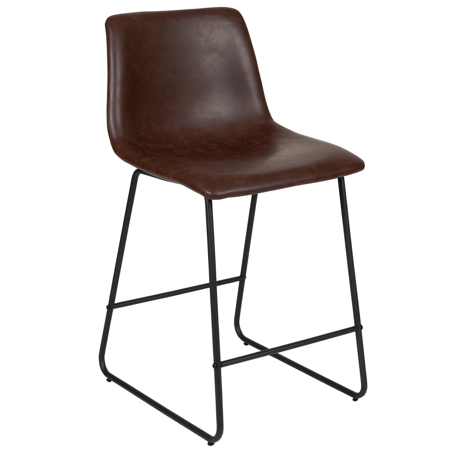 Reagan 24 Inch Commercial Grade LeatherSoft Counter Height Barstools in Dark Brown, Set of 2 Dark Brown