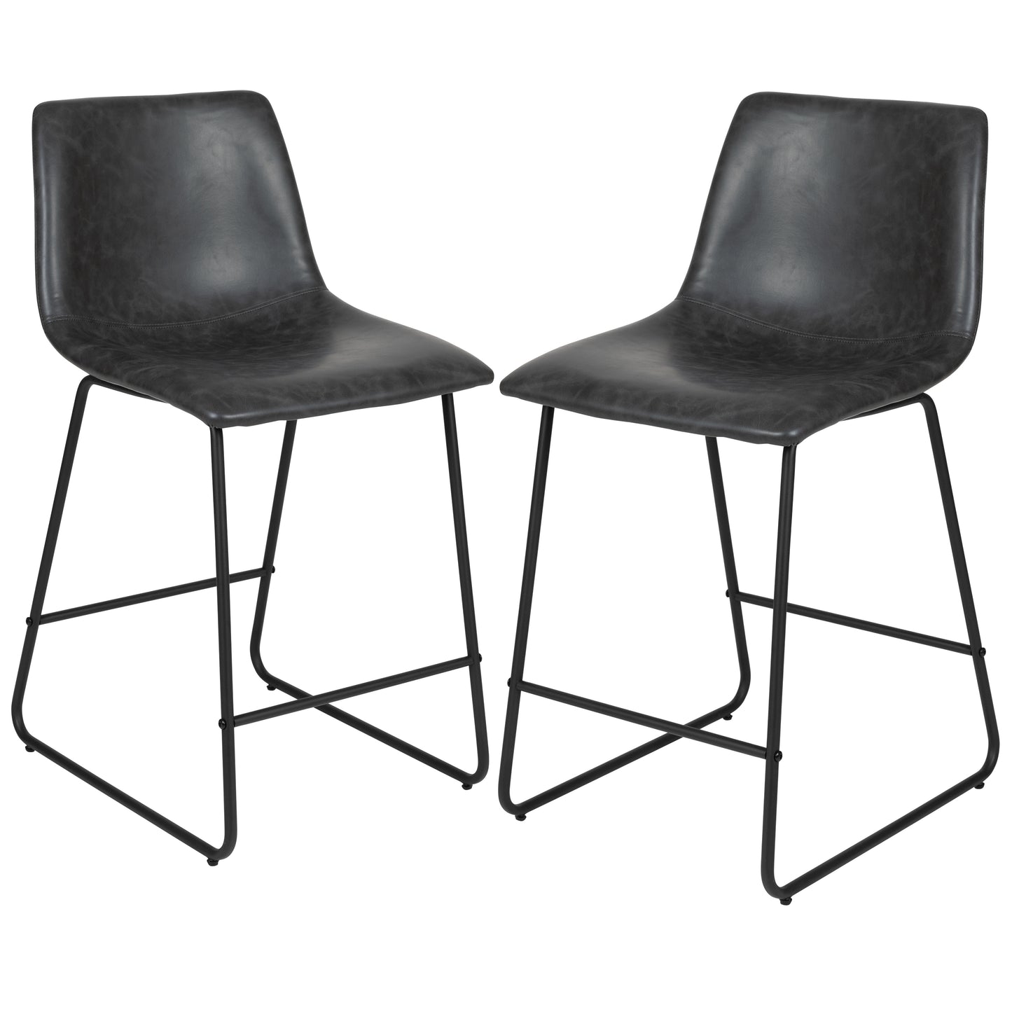 Reagan 24 Inch Commercial Grade LeatherSoft Counter Height Barstools in Dark Gray, Set of 2 Gray