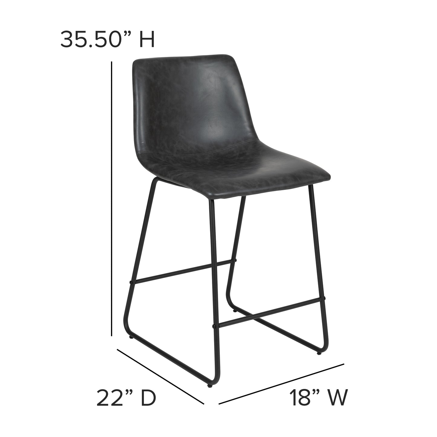 Reagan 24 Inch Commercial Grade LeatherSoft Counter Height Barstools in Dark Gray, Set of 2 Gray
