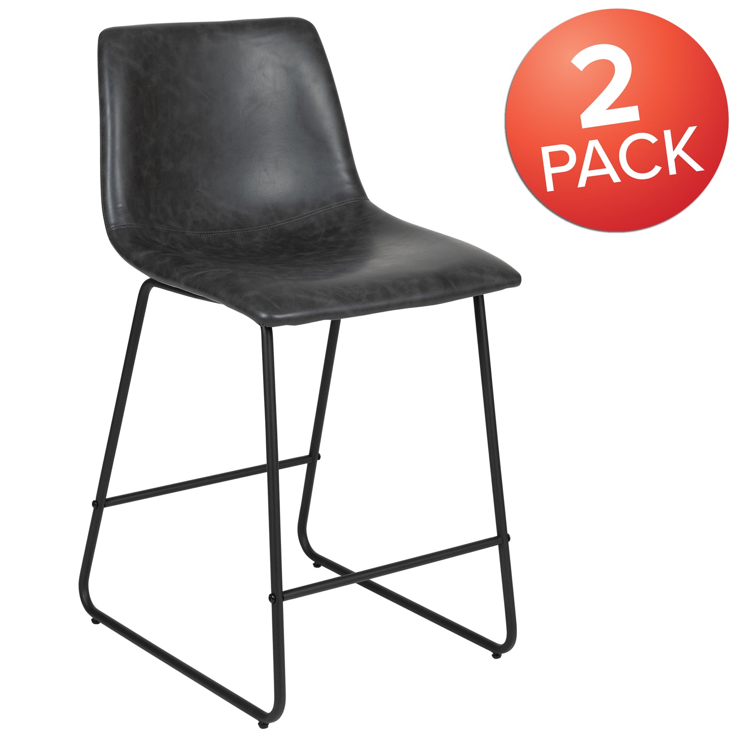 Reagan 24 Inch Commercial Grade LeatherSoft Counter Height Barstools in Dark Gray, Set of 2 Gray