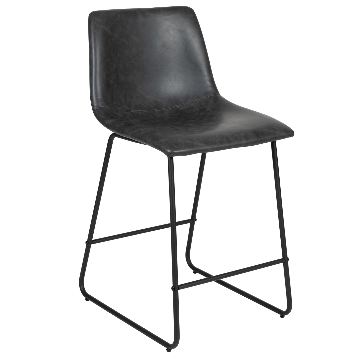 Reagan 24 Inch Commercial Grade LeatherSoft Counter Height Barstools in Dark Gray, Set of 2 Gray
