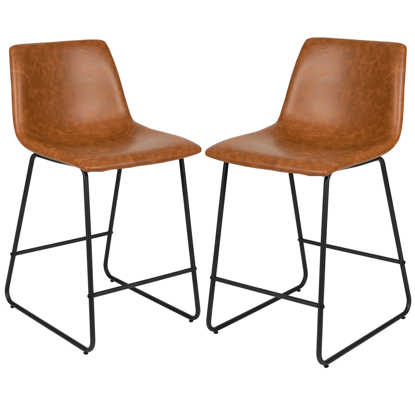 Reagan 24 Inch Commercial Grade LeatherSoft Counter Height Barstools in Light Brown, Set of 2 Light Brown