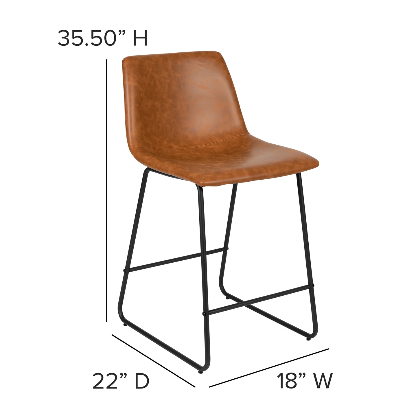 Reagan 24 Inch Commercial Grade LeatherSoft Counter Height Barstools in Light Brown, Set of 2 Light Brown