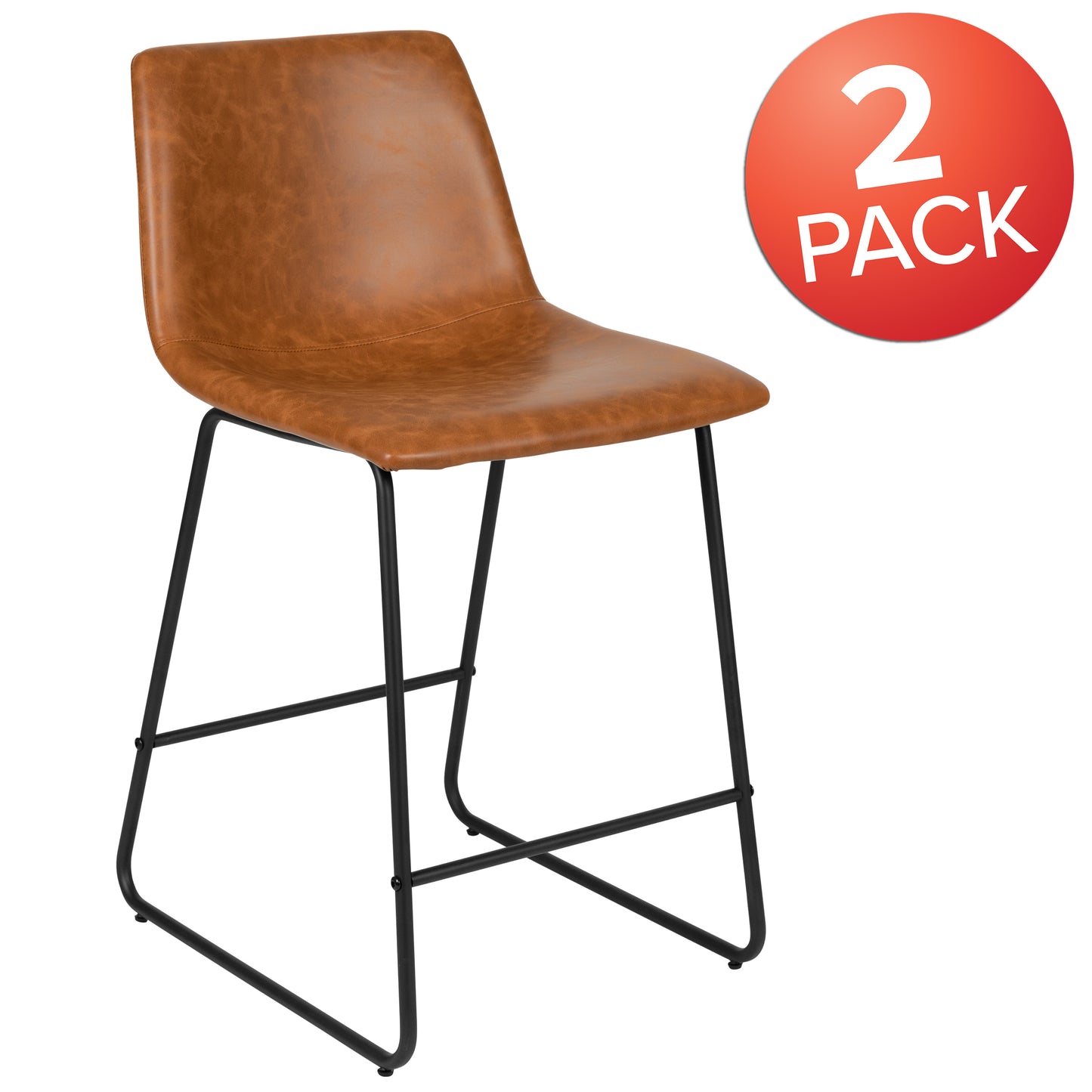 Reagan 24 Inch Commercial Grade LeatherSoft Counter Height Barstools in Light Brown, Set of 2 Light Brown