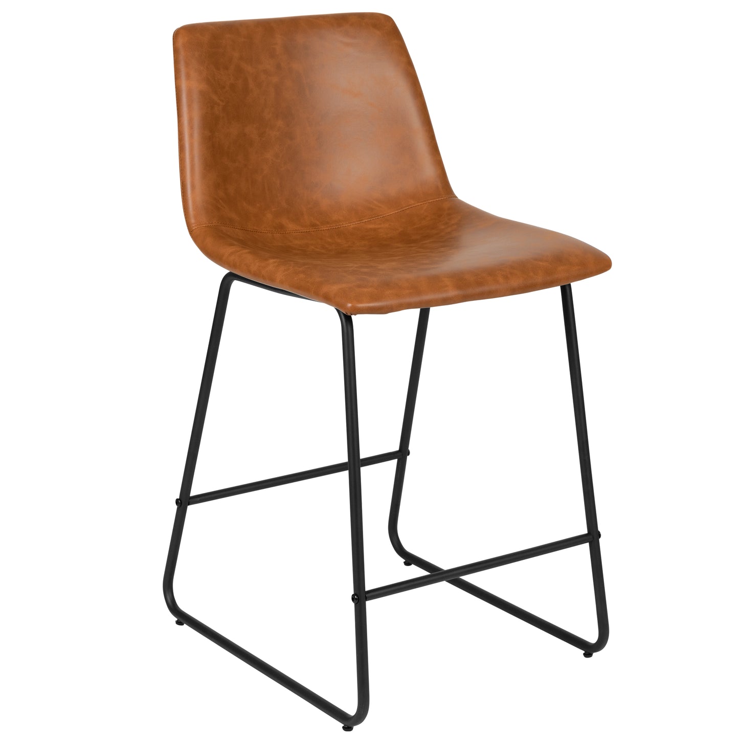 Reagan 24 Inch Commercial Grade LeatherSoft Counter Height Barstools in Light Brown, Set of 2 Light Brown